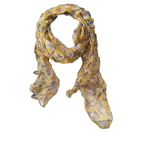 4/$25 Putumayo Rayon Semi-Sheer Floral Scarf Yellow Blue Flowers - Picture 2 of 11